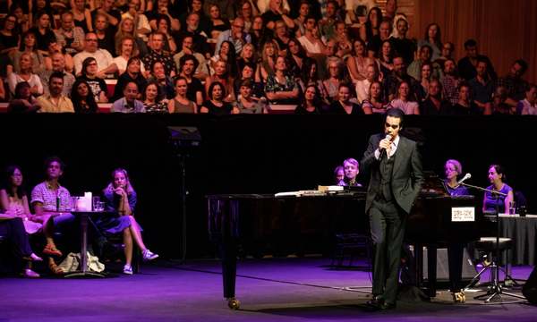 Nick Cave in conversation. Photo filched from Daniel Boud.